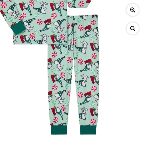 Peanuts Snoopy Unisex Childrens Green 2 PC Pajama Set Size 8 NWT - Picture 5 of 7